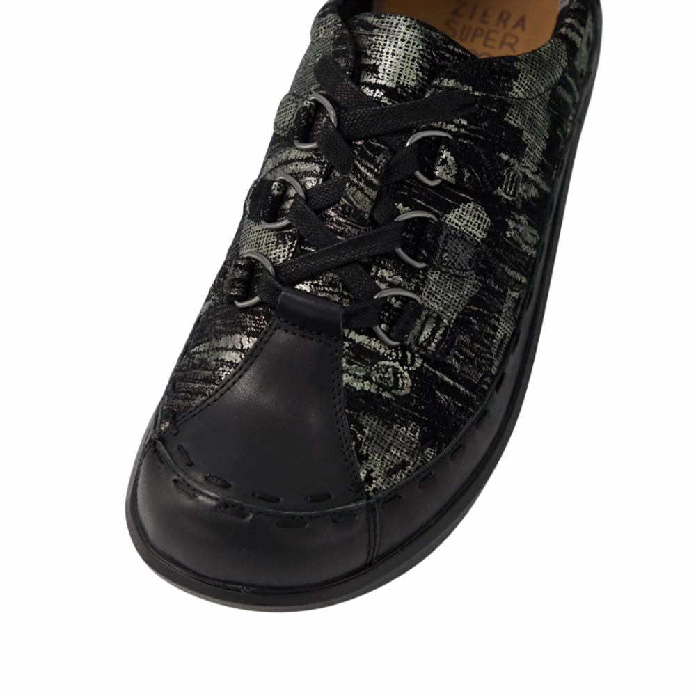 Ziera Allsorts Black/Khaki Leather Shoe (Women's) Wide Width Casual Tie Shoes