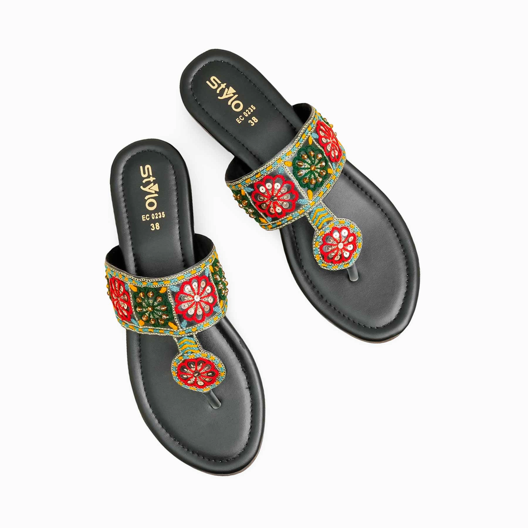 Black Ethnic Chappal EC0235 Mary Jane Shoes Flats