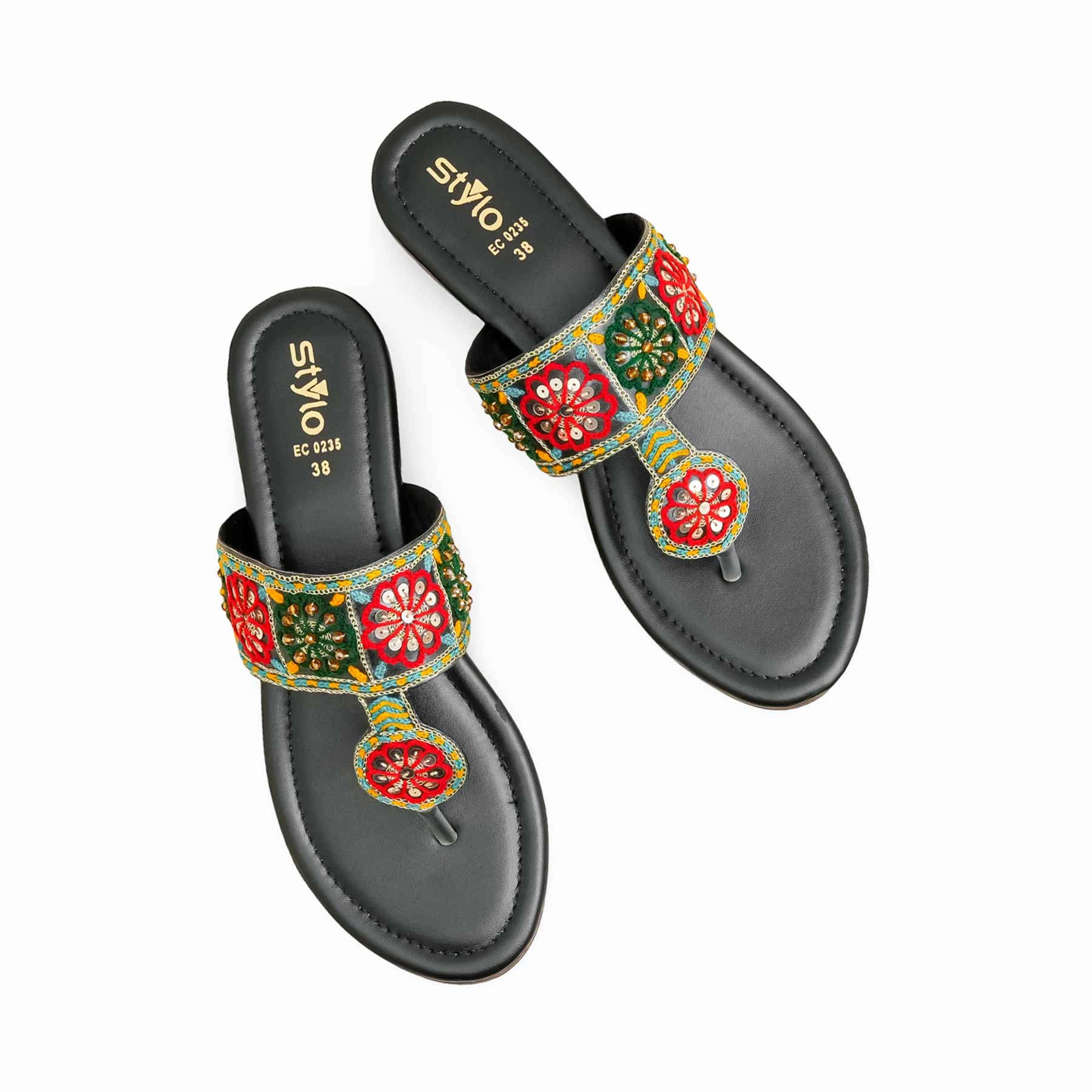 Football Shoes Flats Black Ethnic Chappal EC0235