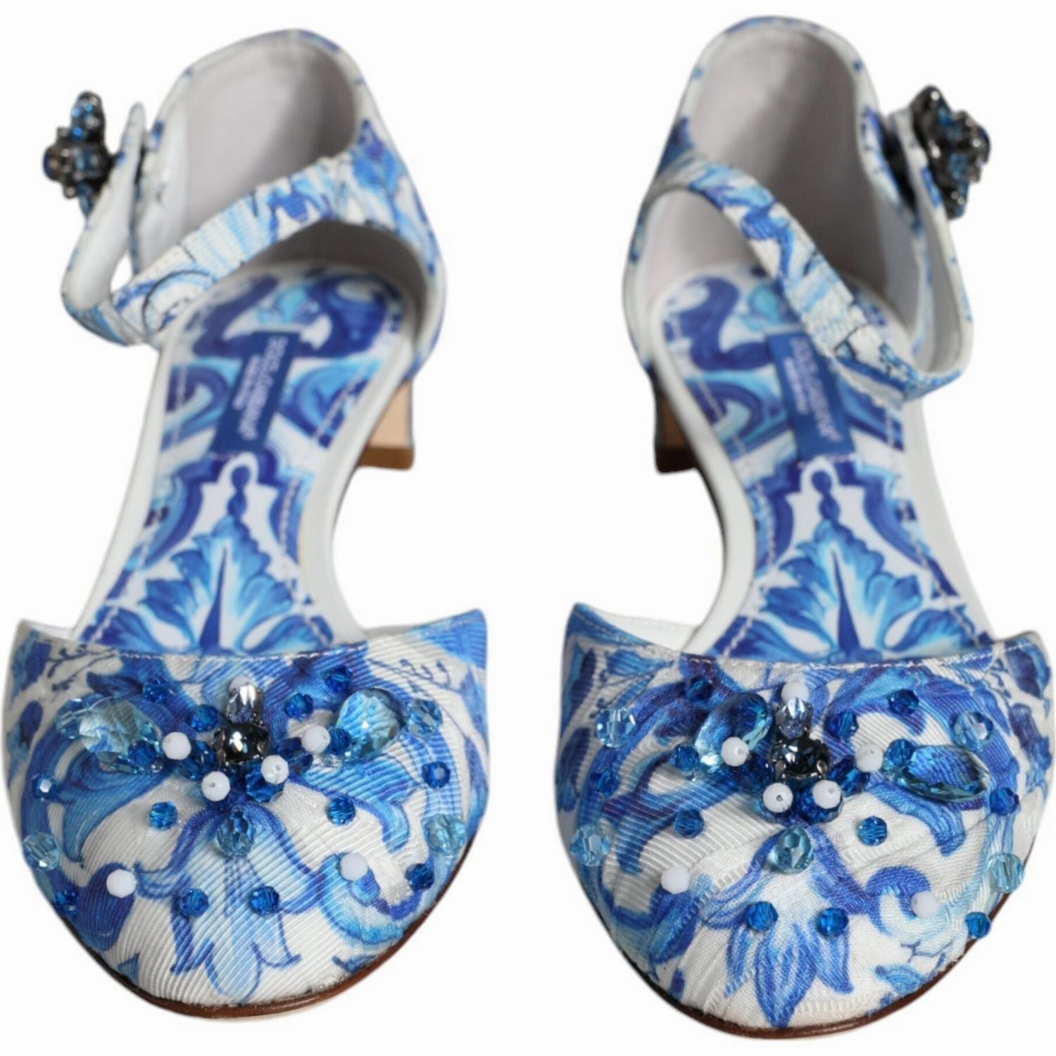 Sandals Grande Resort Dolce & Gabbana White Blue Majolica Print Ankle Strap Sandals Shoes