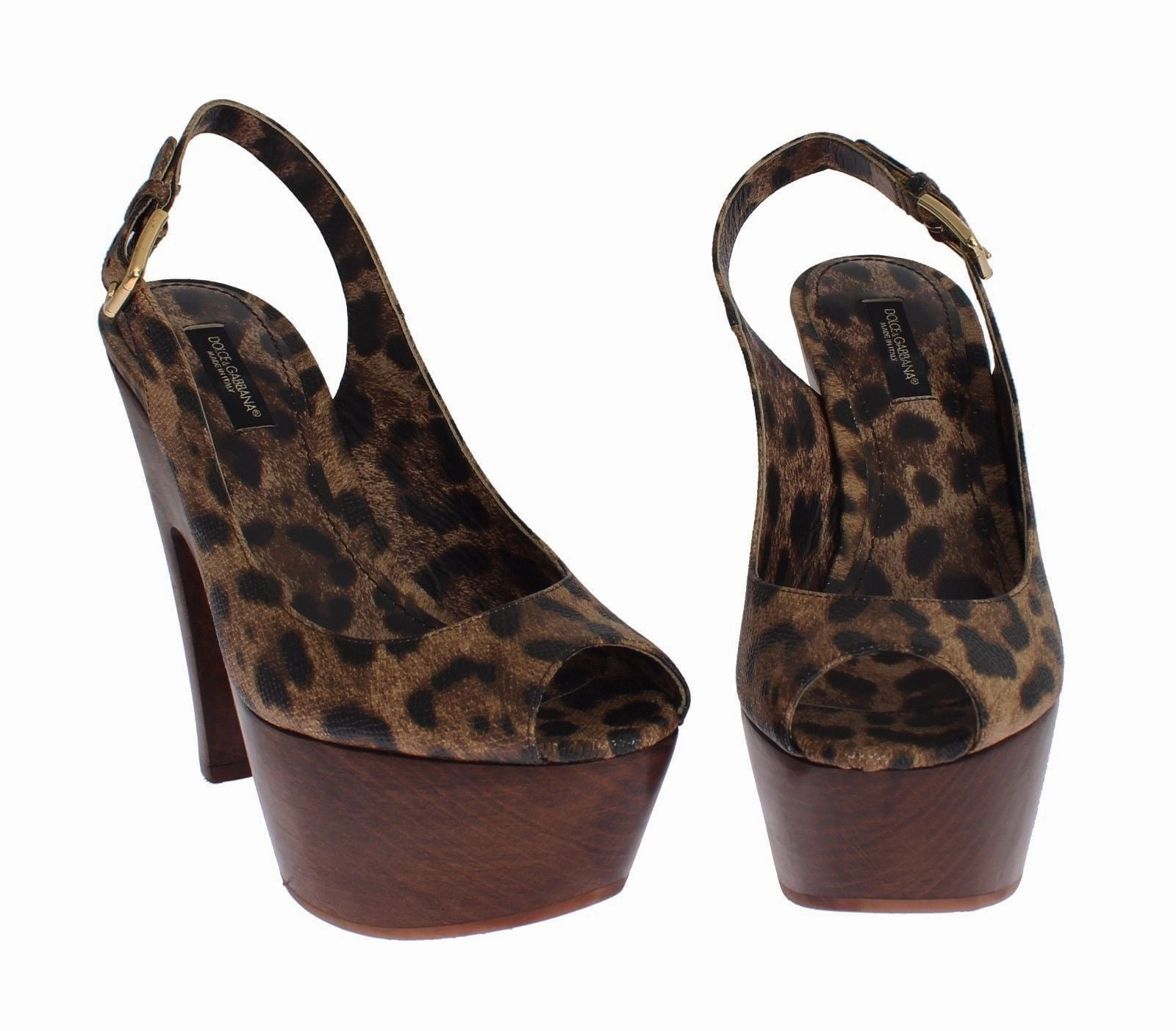 Brown Leopard Leather Platform Sandals Shoes Seude Sandals
