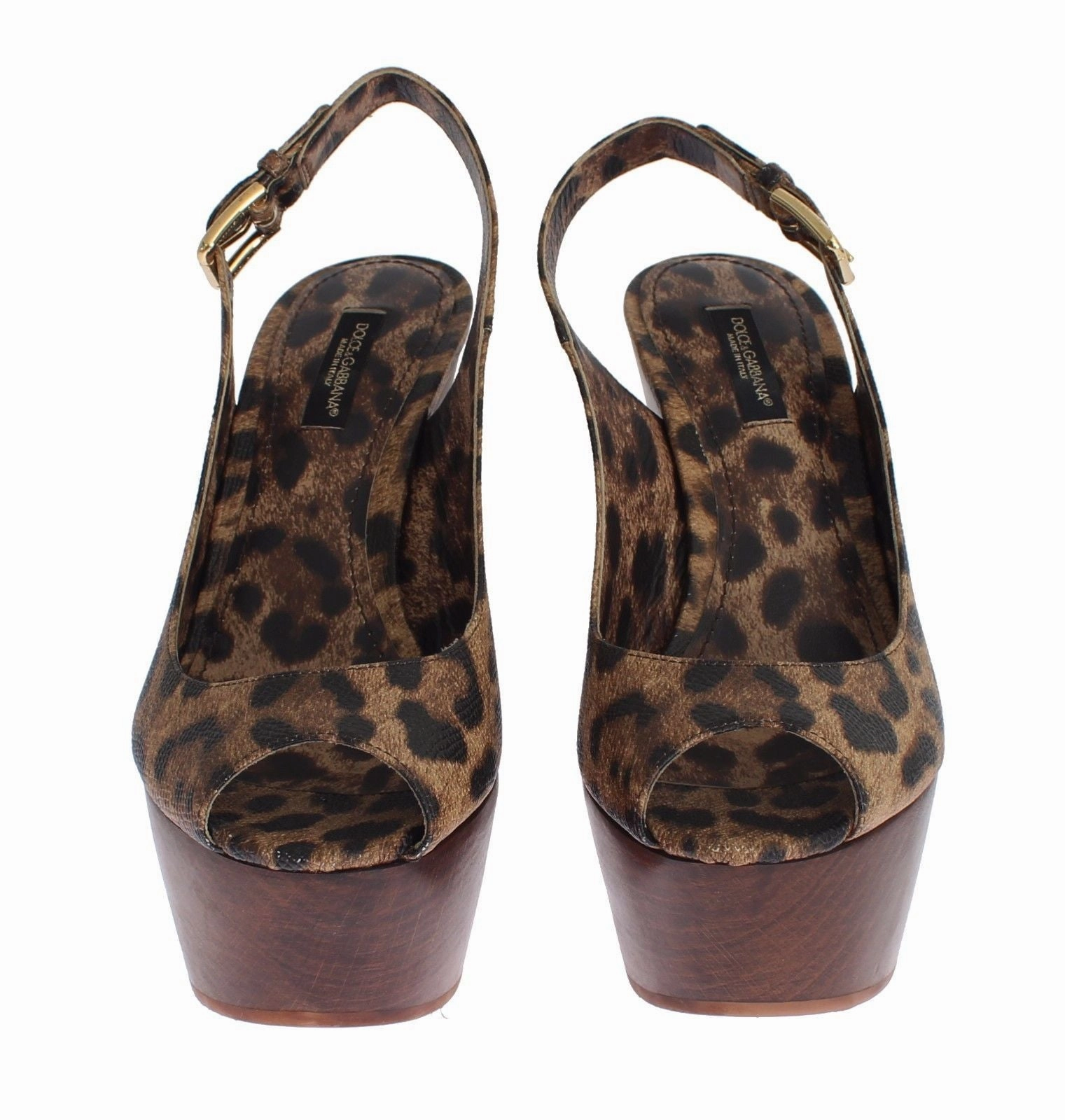 Brown Leopard Leather Platform Sandals Shoes Comfortable Wedge Heel Sandals