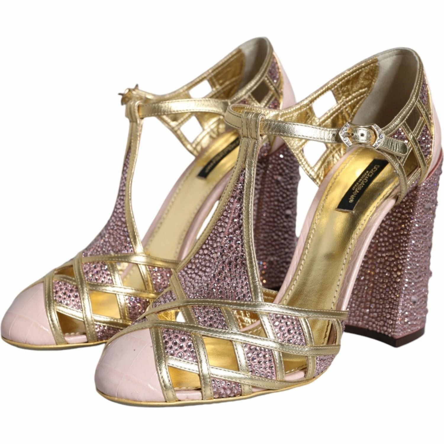 Dolce & Gabbana Pink Strass Crystals T-strap Sandals Shoes Lightest Sandals