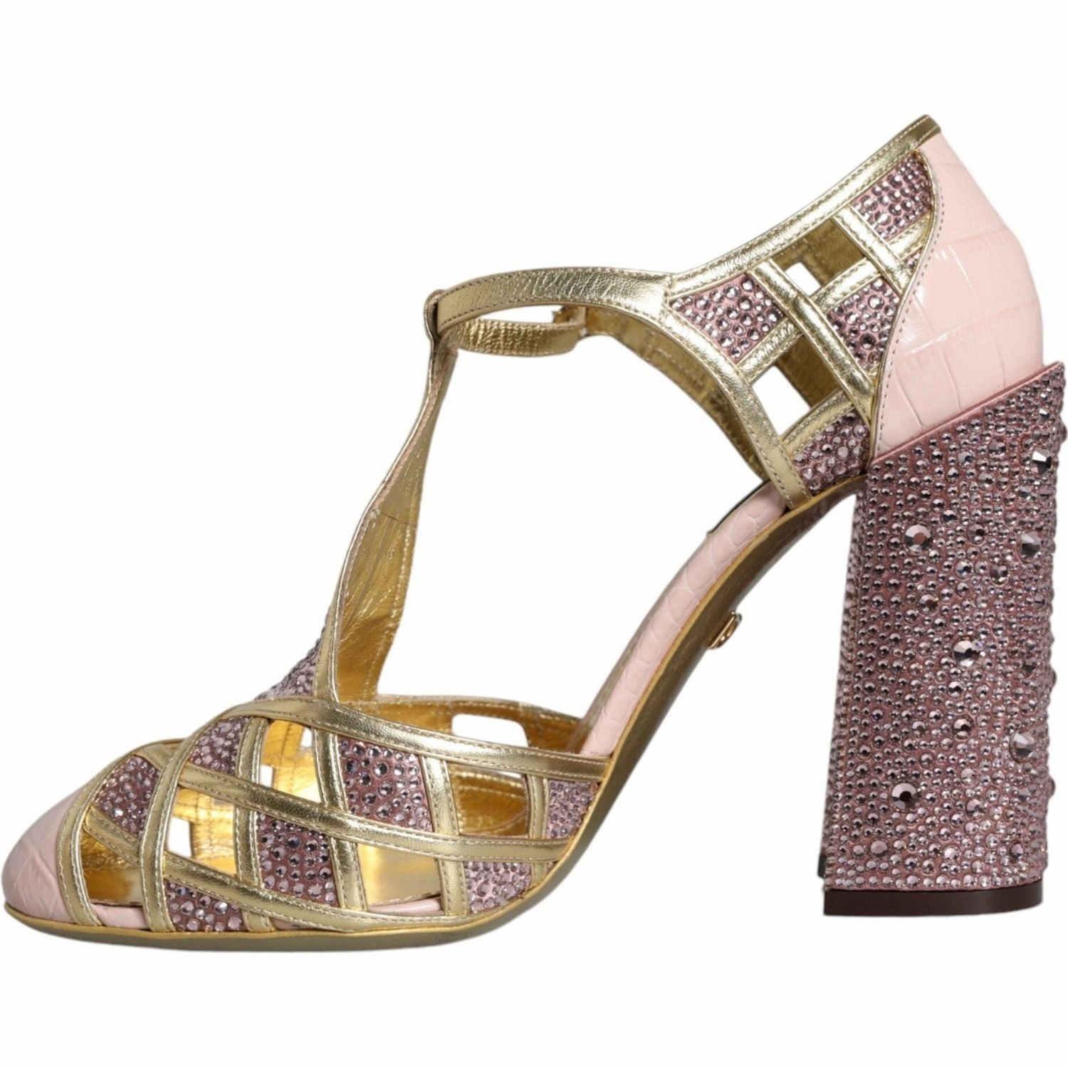 Dolce & Gabbana Pink Strass Crystals T-strap Sandals Shoes Arch Support Slide Sandals