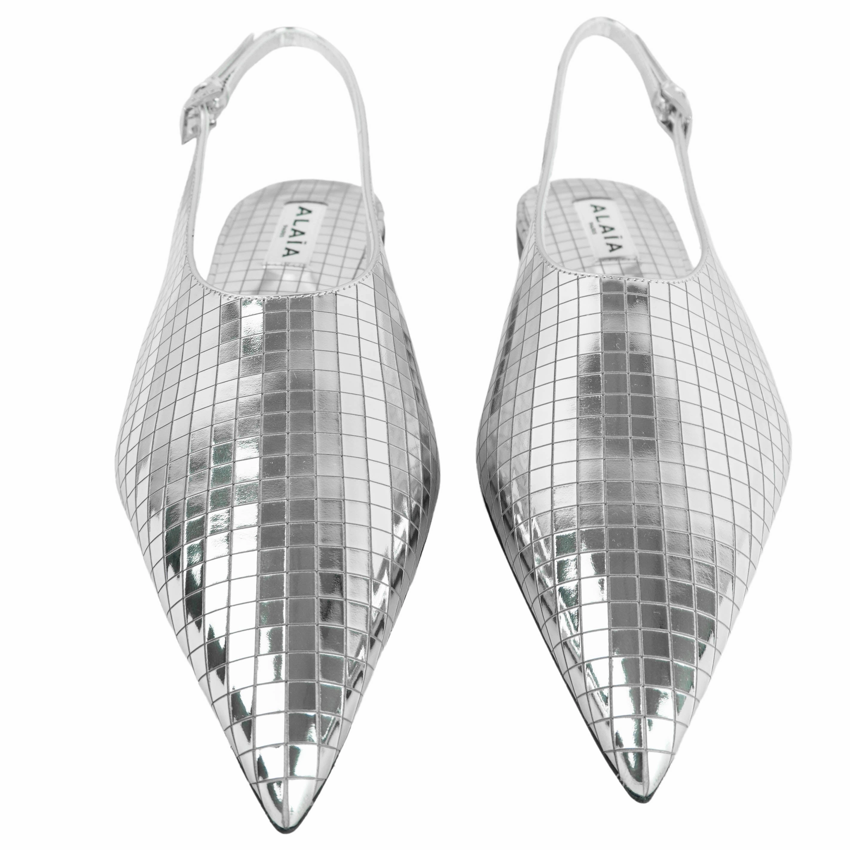 Alaa Art Deco Flat Slingbacks in Silver Mirror Ball Best Squat Shoes For Flat Feet
