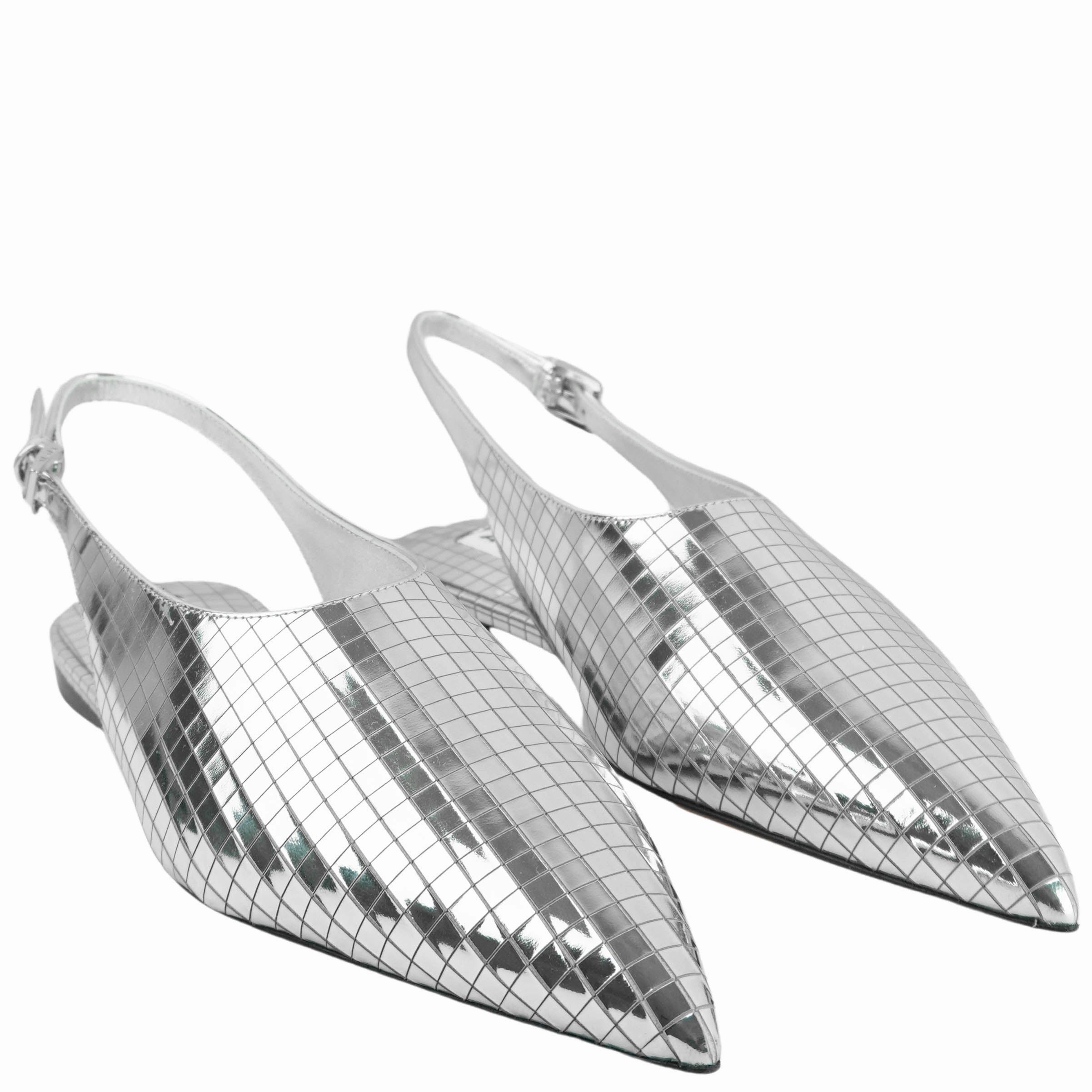Alaa Art Deco Flat Slingbacks in Silver Mirror Ball Comfortable Tennis Shoes