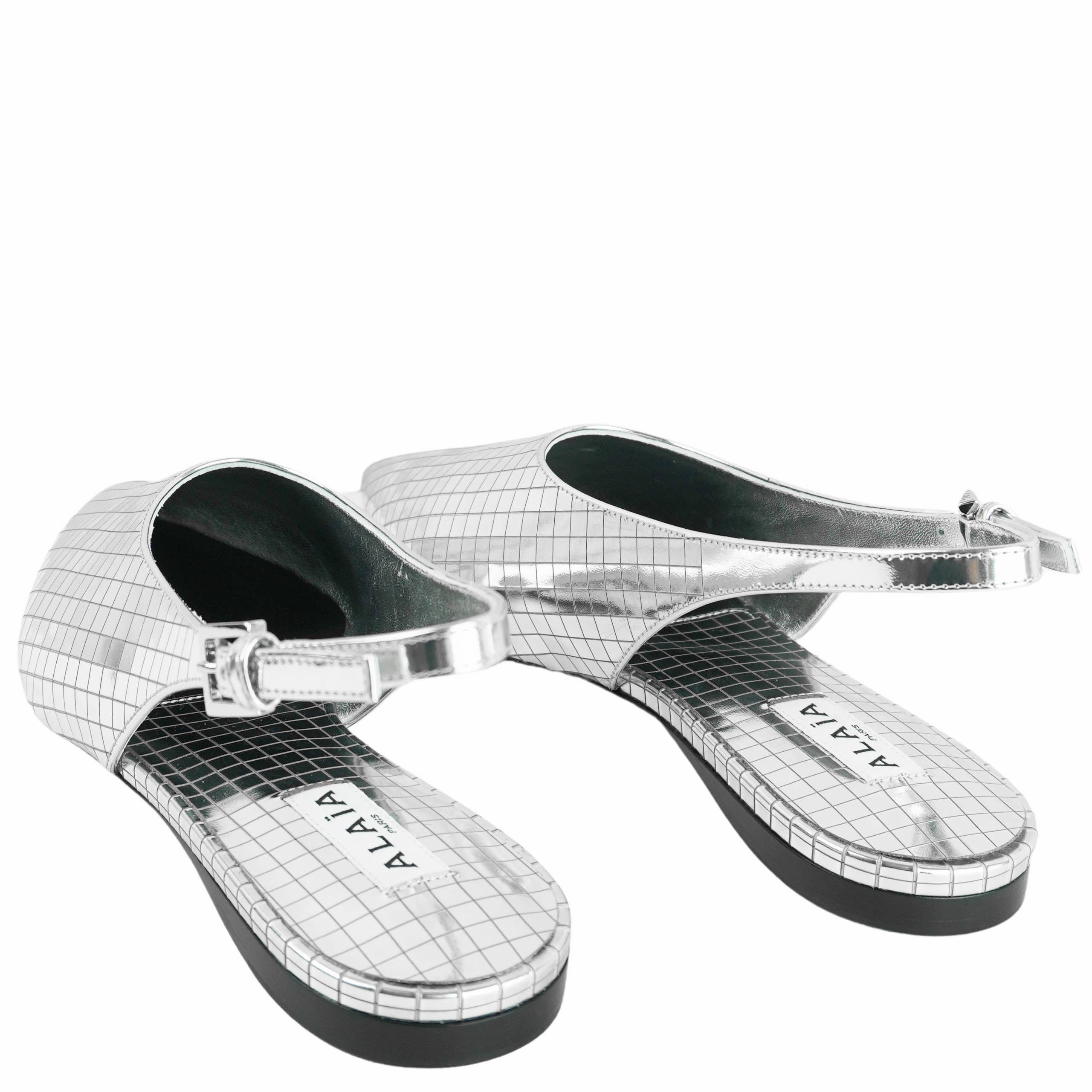 Alaa Art Deco Flat Slingbacks in Silver Mirror Ball Ballet Wedding Shoes