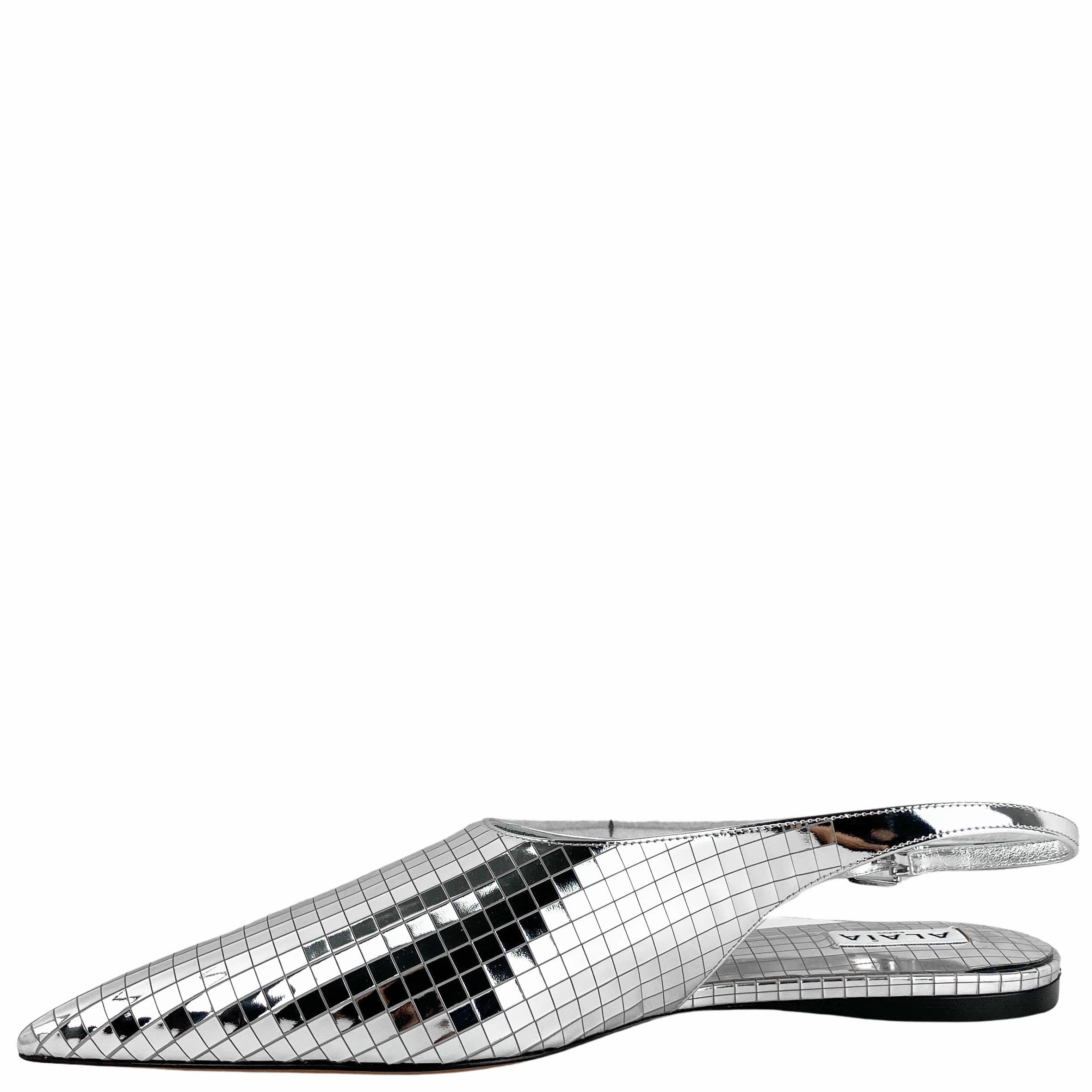 Shoes Leather Flats Alaa Art Deco Flat Slingbacks in Silver Mirror Ball