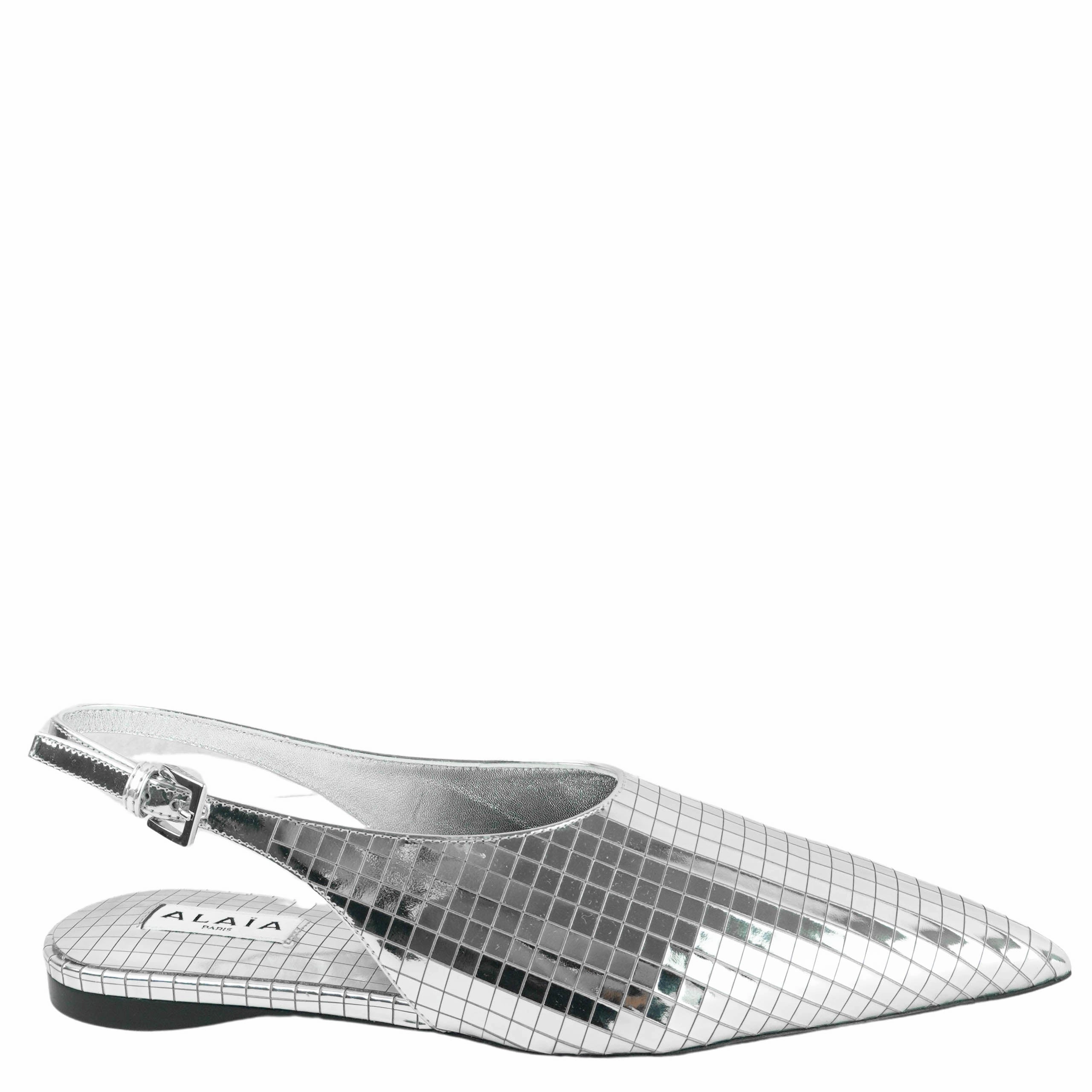Alaa Art Deco Flat Slingbacks in Silver Mirror Ball Discount Flats Shoes