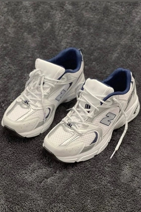 Aleynashoes Women's White Navy Blue Sports Shoes Steel Toe Sneakers