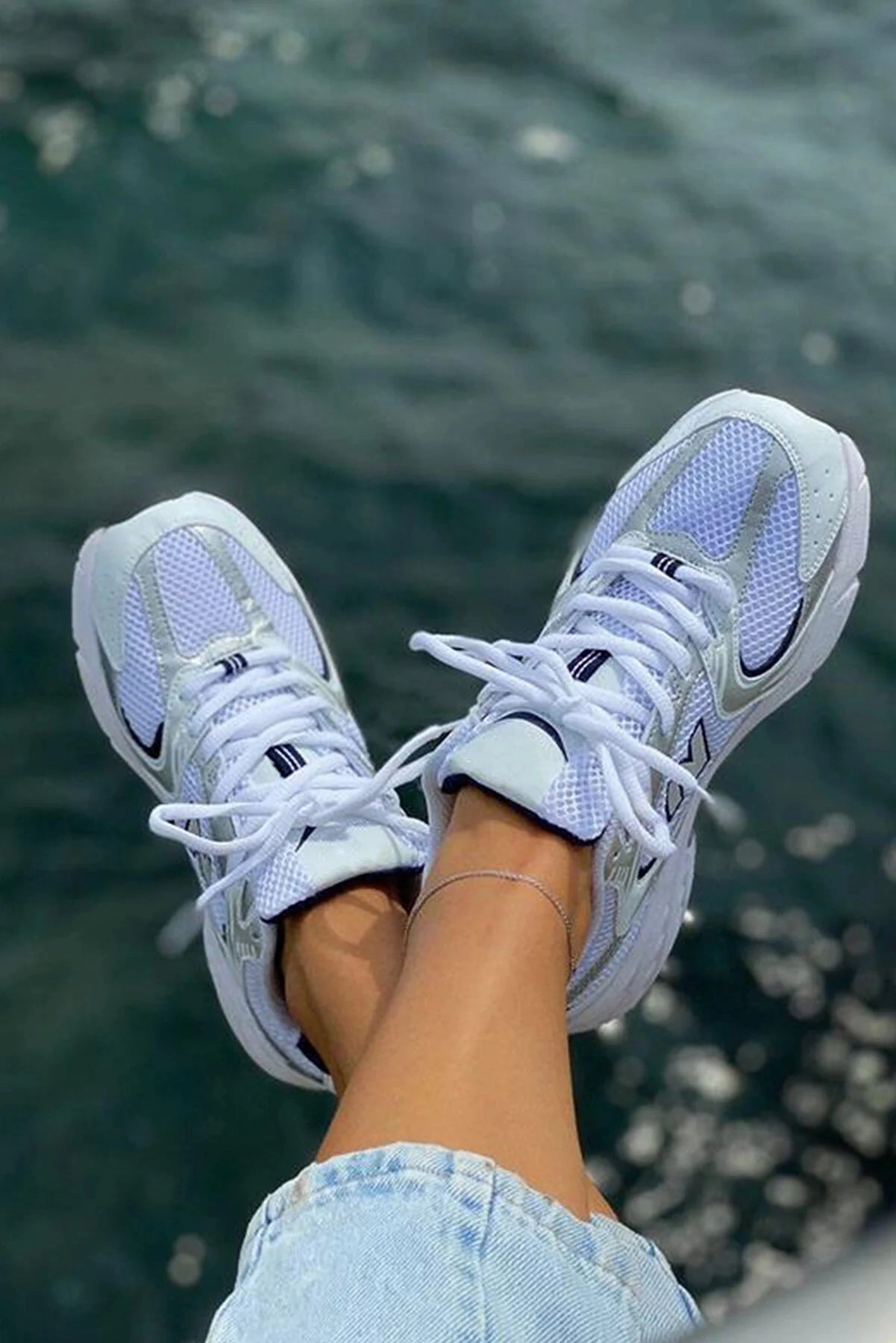 Personalized Wedding Sneakers Aleynashoes Women's White Navy Blue Sports Shoes