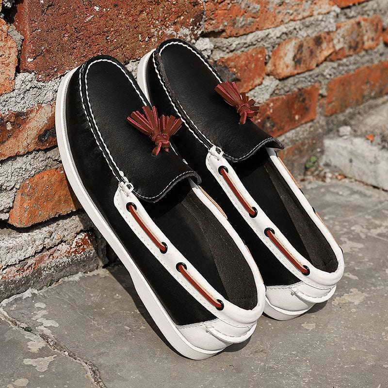 Semi Casual Work Shoes Oversized Nautical Relaxed Leather Footwear for Men
