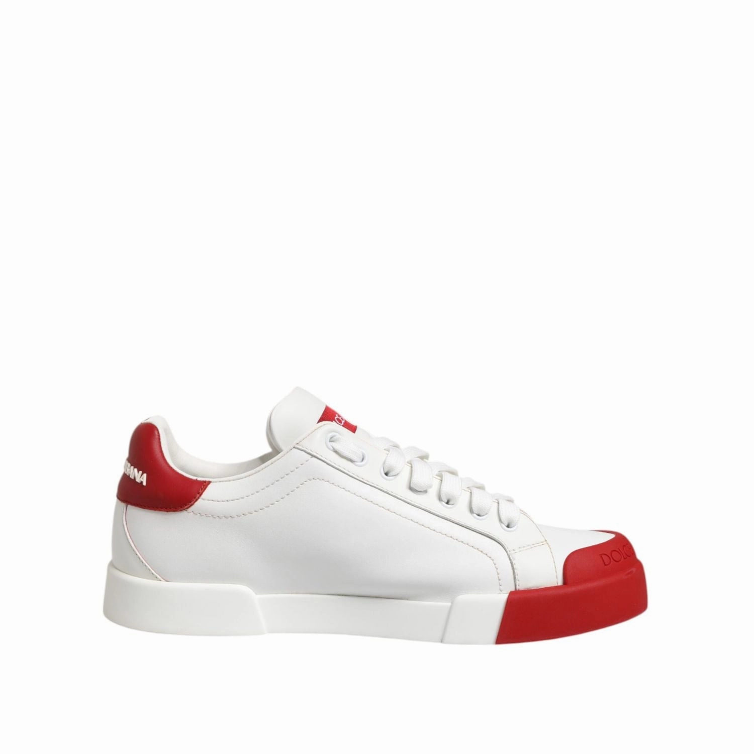 Athletic Shoes And Sneakers Dolce & Gabbana White Red Leather Lace Up Sneakers Shoes