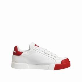 Sneakers With A Suit Dolce & Gabbana White Red Leather Lace Up Sneakers Shoes