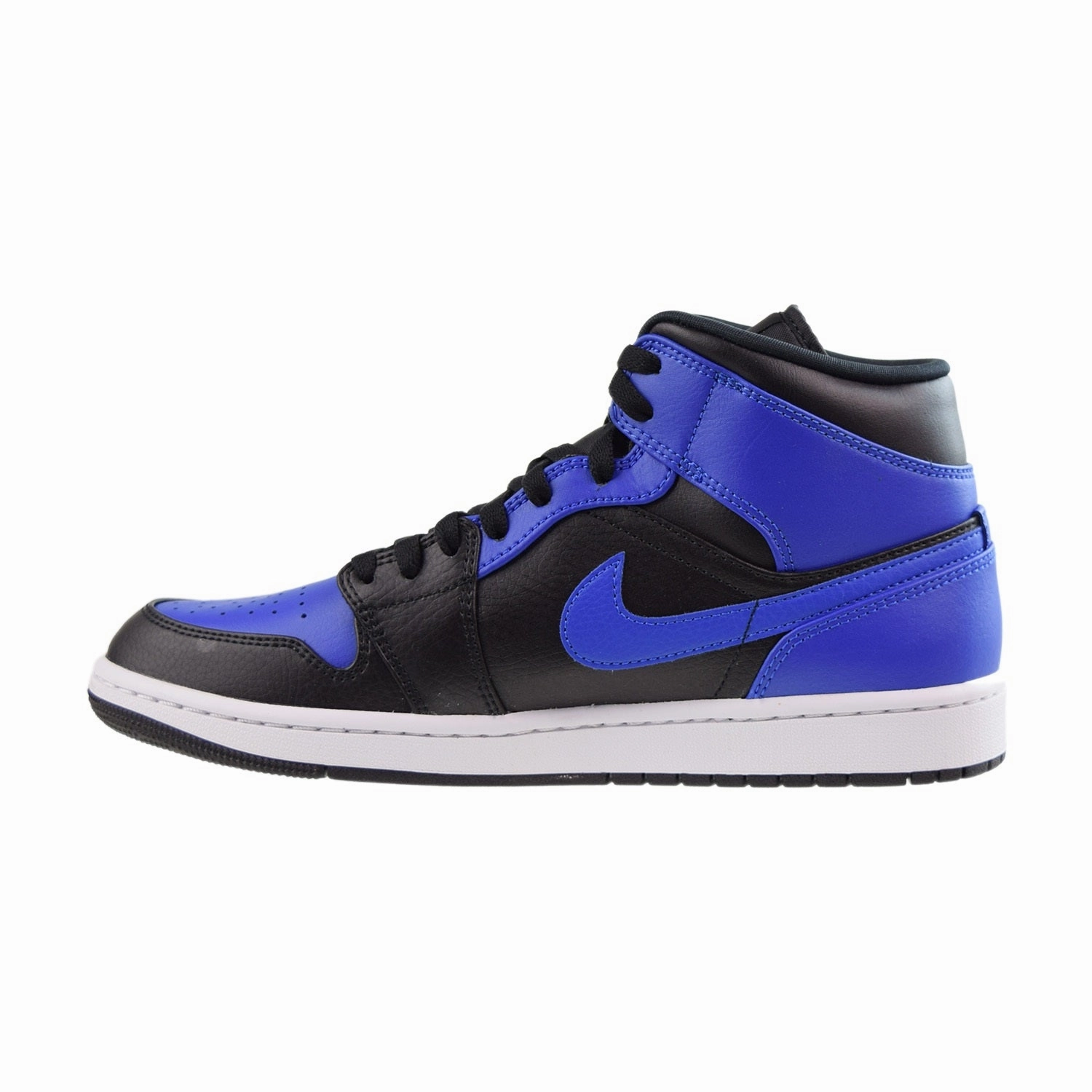 Jordan 1 Mid Leather Men's Shoes Black-Hyper Royal-White Air Jordan Retro 1 High Og Casual Shoes