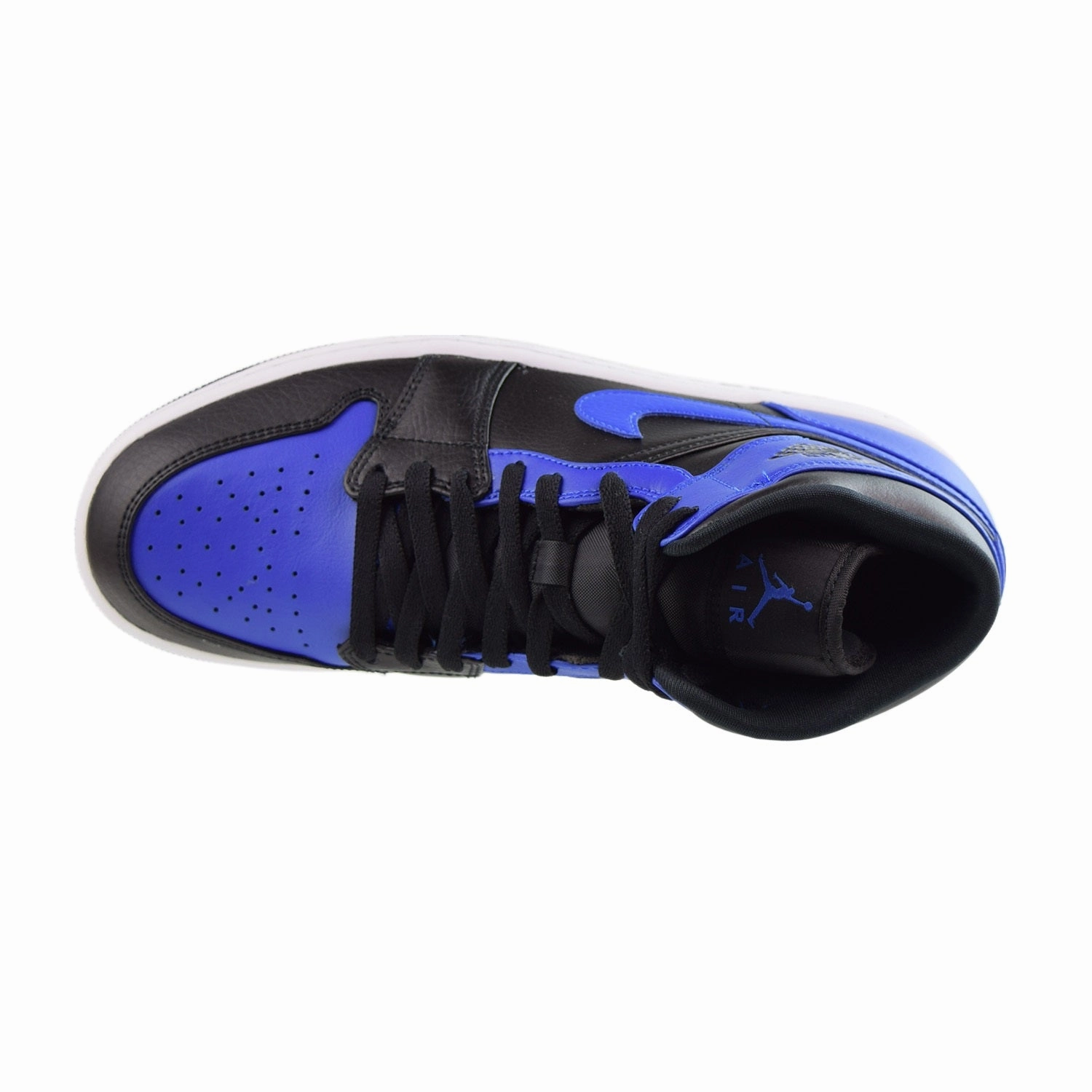 Casual Slip-on Round Toe Shoes Jordan 1 Mid Leather Men's Shoes Black-Hyper Royal-White