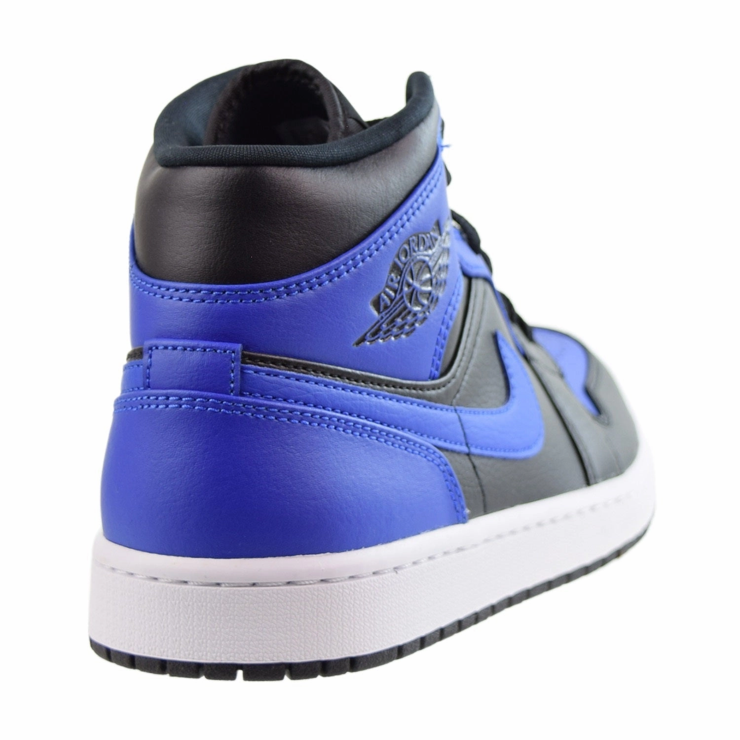Casual Black Leather Shoes Jordan 1 Mid Leather Men's Shoes Black-Hyper Royal-White
