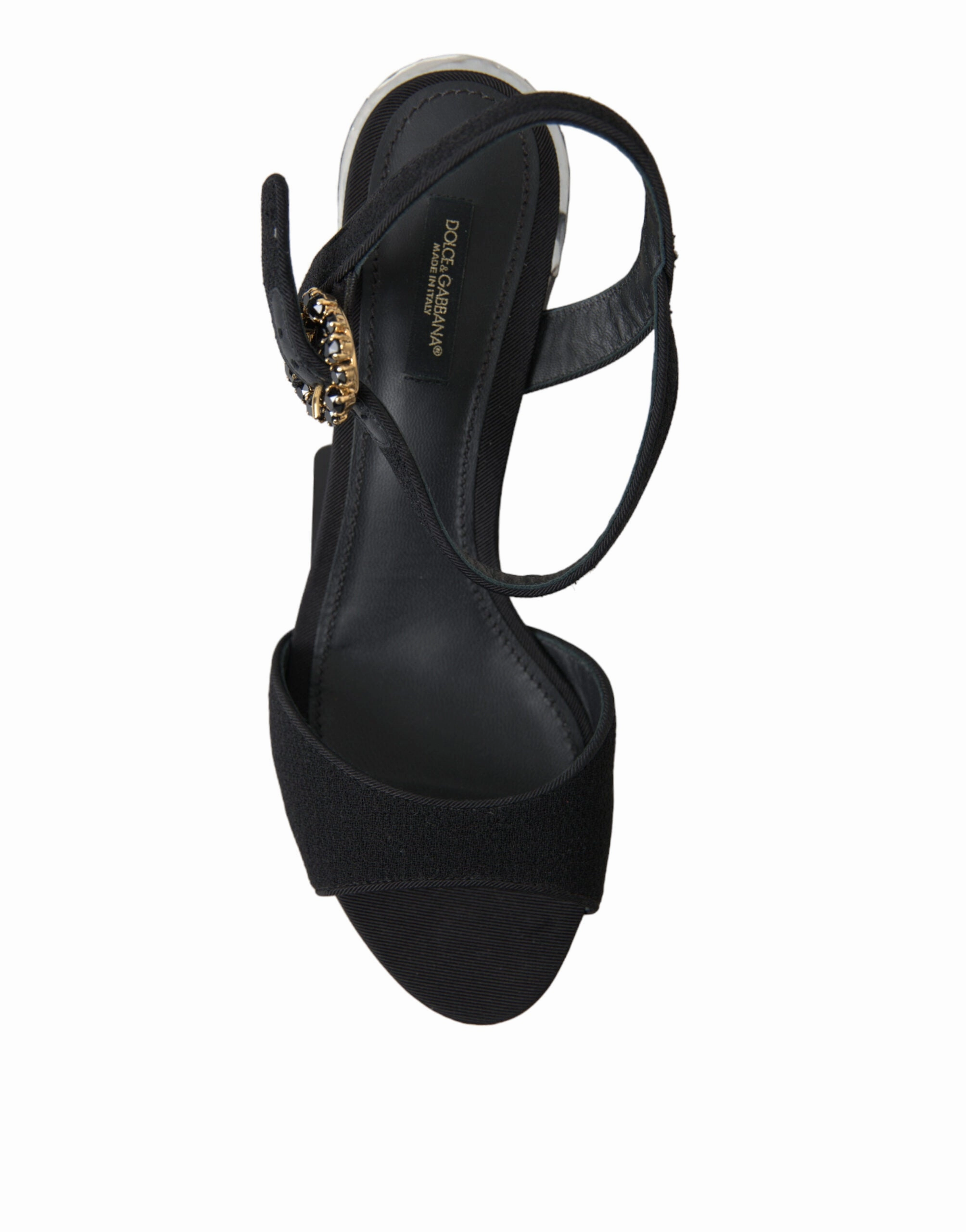 Black Crystals Ankle Strap Sandals Shoes Open Toed Sandals