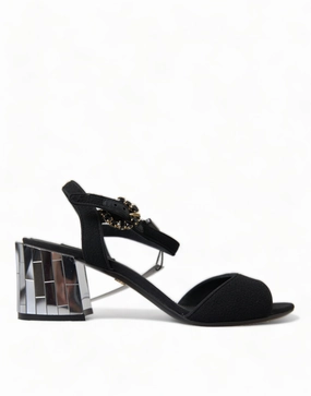 Tie Up Sandals Heels Black Crystals Ankle Strap Sandals Shoes