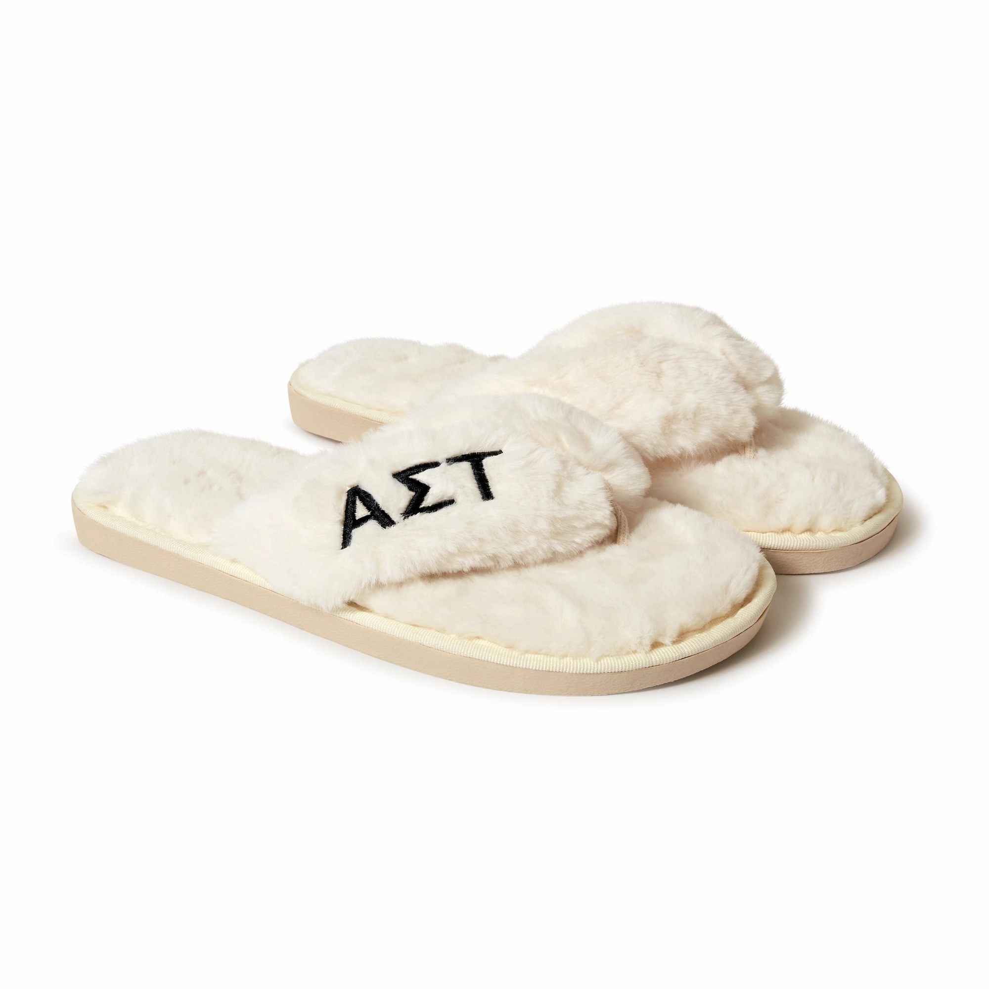 Cute Home Slippers Alpha Sigma Tau - Furry Slippers Women - With AST Embroidery Logo