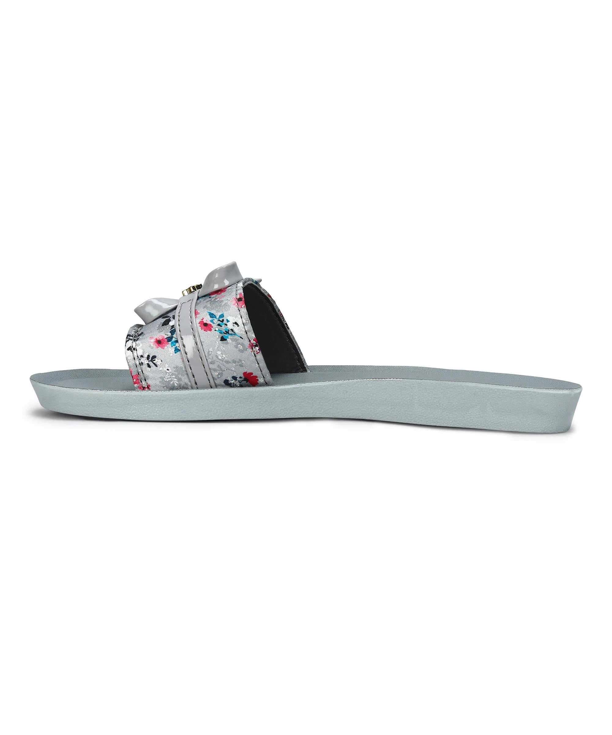 Paragon Women's Grey Sliders with Cushioned Sole for Everyday Use Cloth Bottom Flip Flops