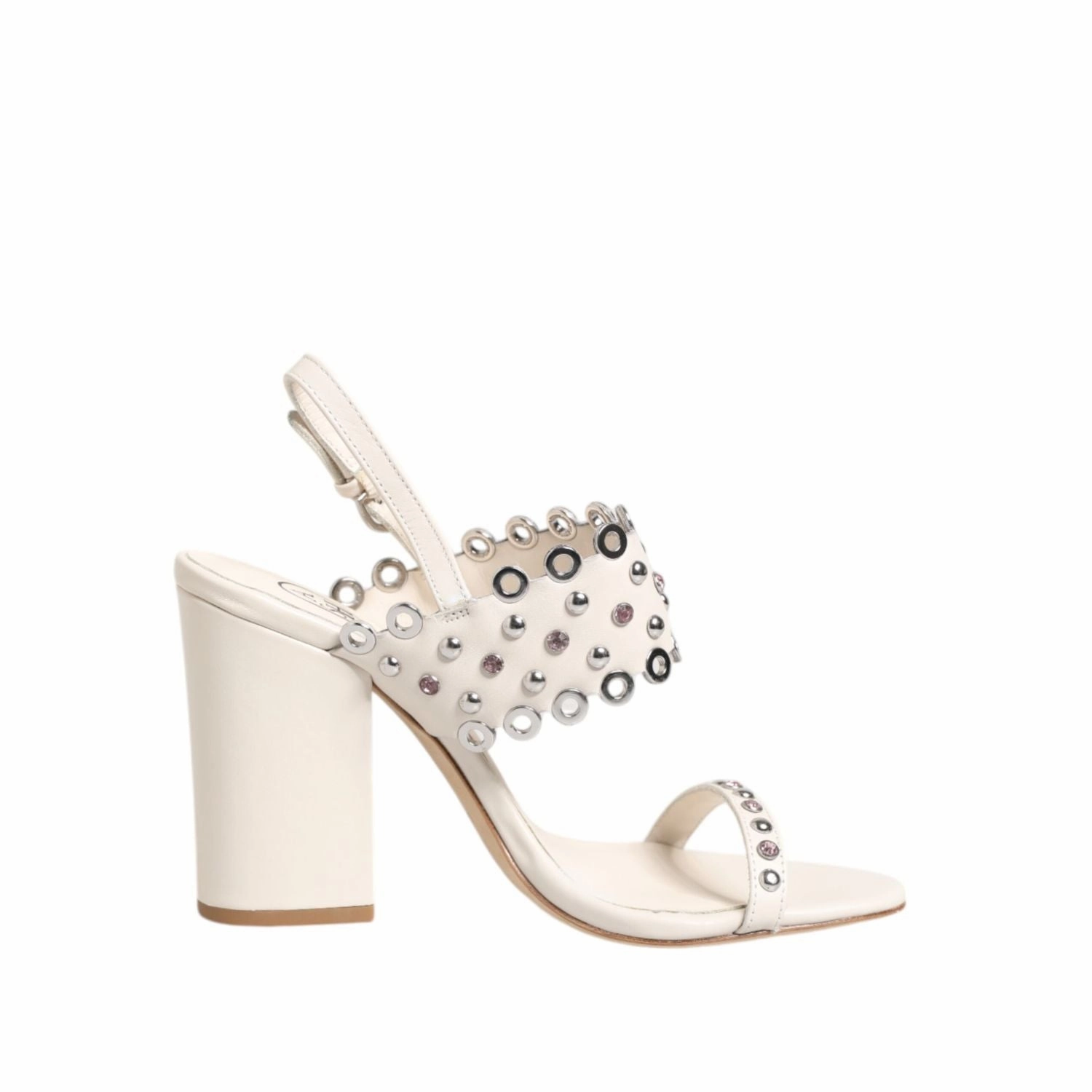 ASH White Block Heeled Studded Quarter Strap Sandals Shoes Quince Sandals