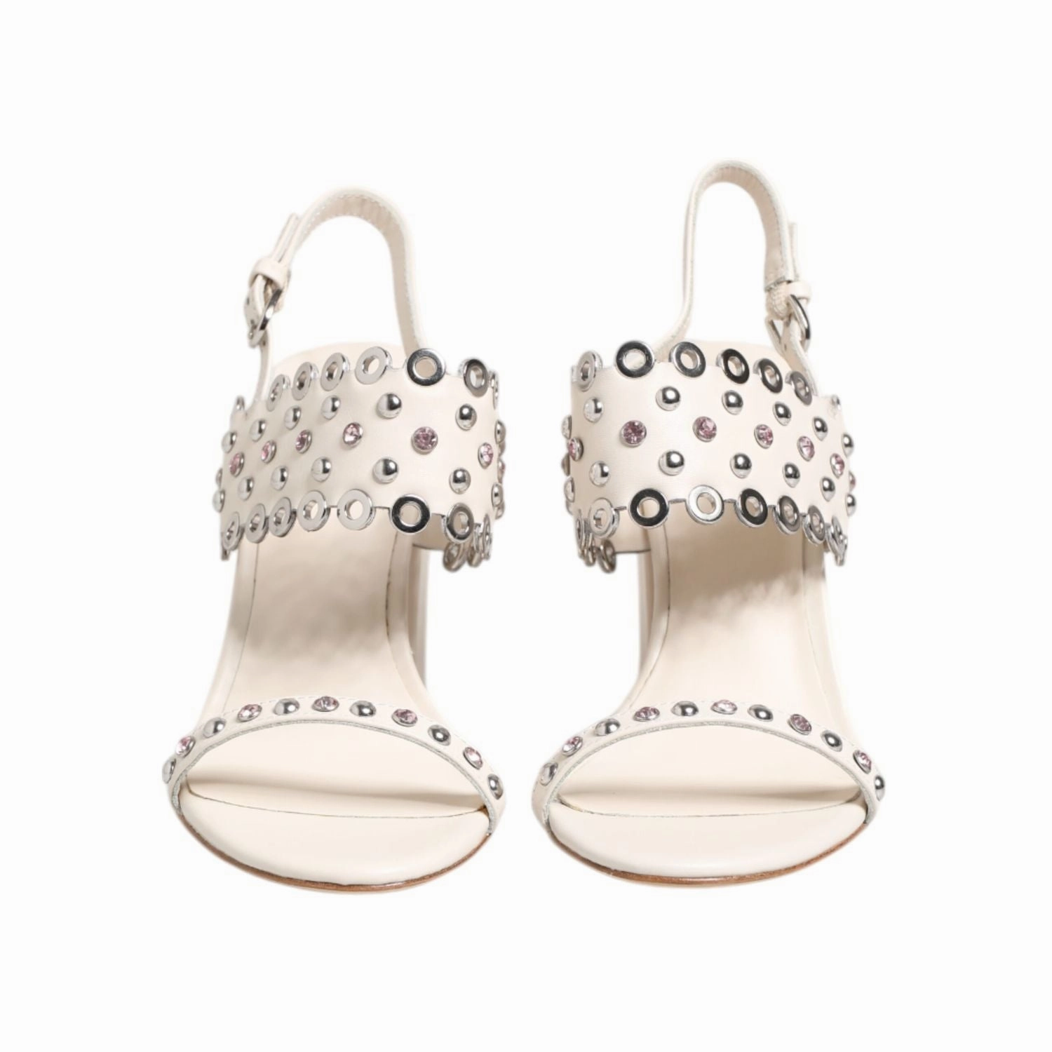 Freda Salvador Sandals ASH White Block Heeled Studded Quarter Strap Sandals Shoes