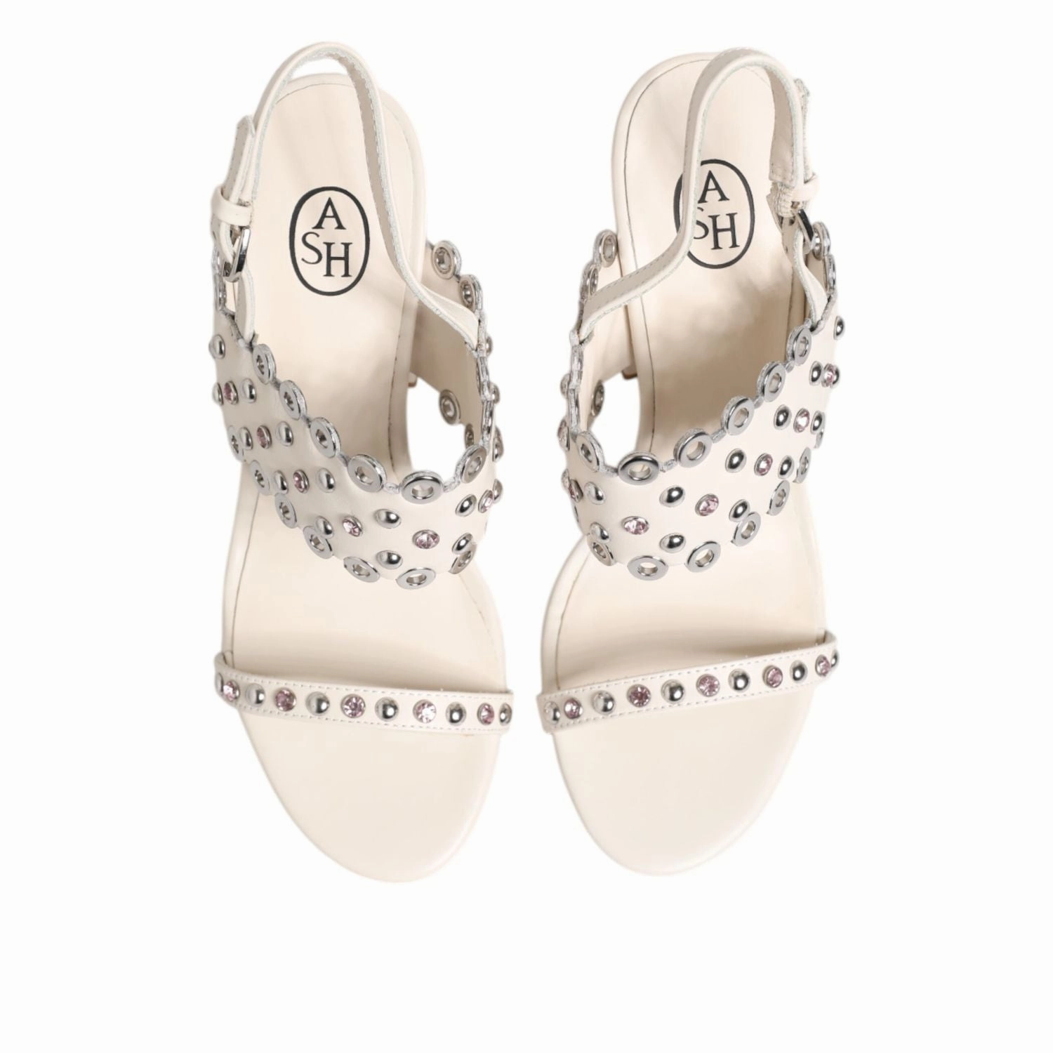 ASH White Block Heeled Studded Quarter Strap Sandals Shoes Closed Toe Sandals With Arch Support