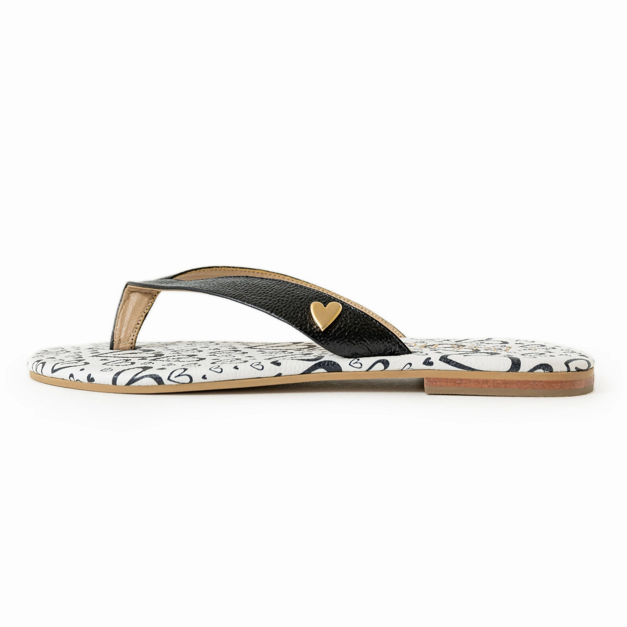 Antonella Flats Sandals - Black White Flip Flops