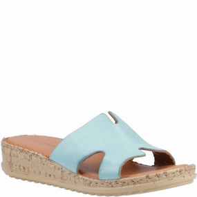 Silk Flat Shoes Aqua Eloise Mule Sandals