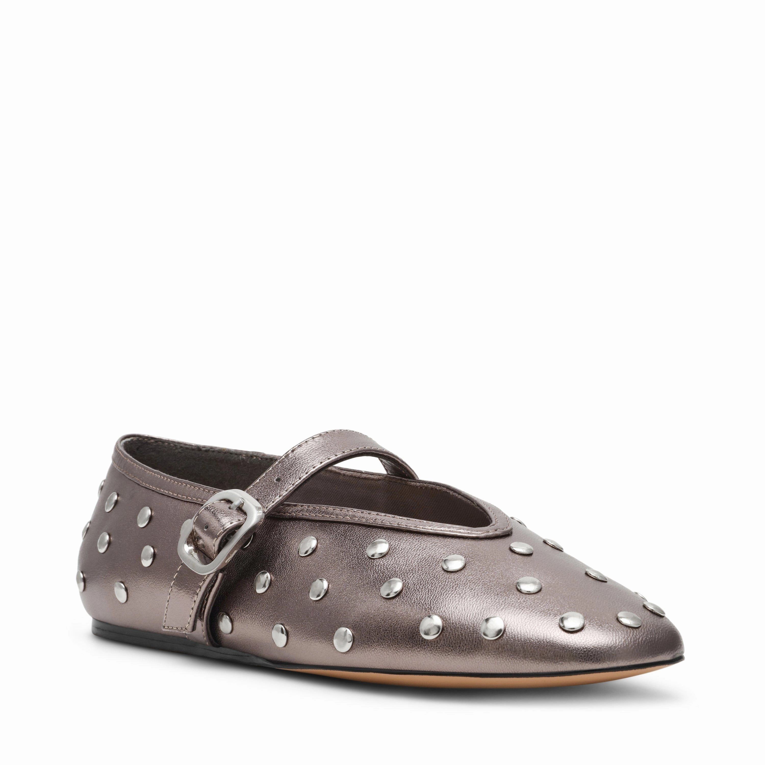 Archer Flat Shoe PEWTER LEA Shoe Flats In Spanish