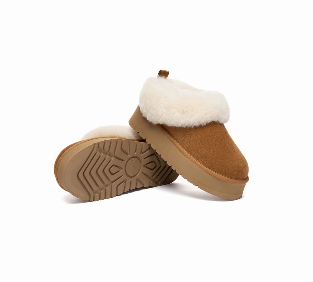 AUSTRALIAN SHEPHERD UGG Slippers Sheepskin Wool Collar Ankle Platform Glacial