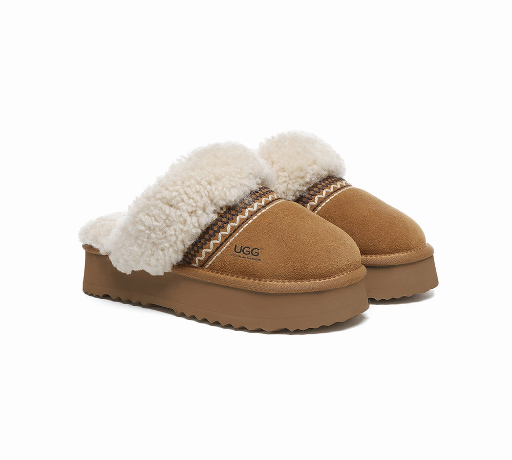Slippers Down AUSTRALIAN SHEPHERD UGG Slippers Sheepskin Wool Knitted Platform Isle