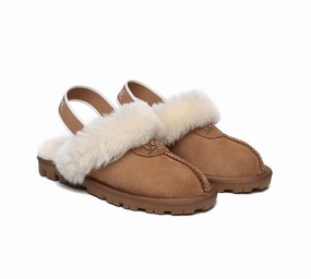 Orange Slides AUSTRALIAN SHEPHERD UGG Slippers Sheepskin Wool Slingback Waffle Plus
