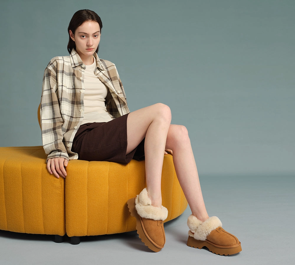 AUSTRALIAN SHEPHERD UGG Slippers Women Removable Wool Strap Slingback Chunky Platform Muna Tasman Slippers Dupe