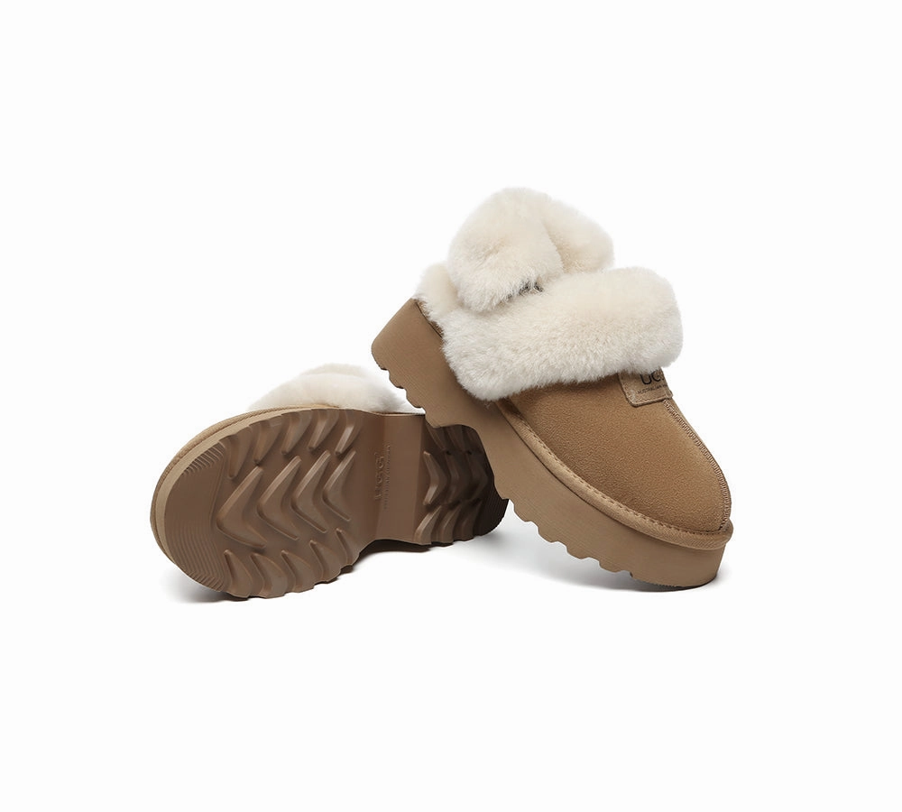 AUSTRALIAN SHEPHERD UGG Slippers Women Removable Wool Strap Slingback Chunky Platform Muna Alpine Slippers