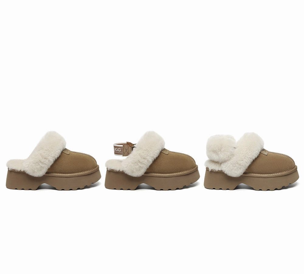 One Size Fits All Slippers AUSTRALIAN SHEPHERD UGG Slippers Women Removable Wool Strap Slingback Chunky Platform Muna
