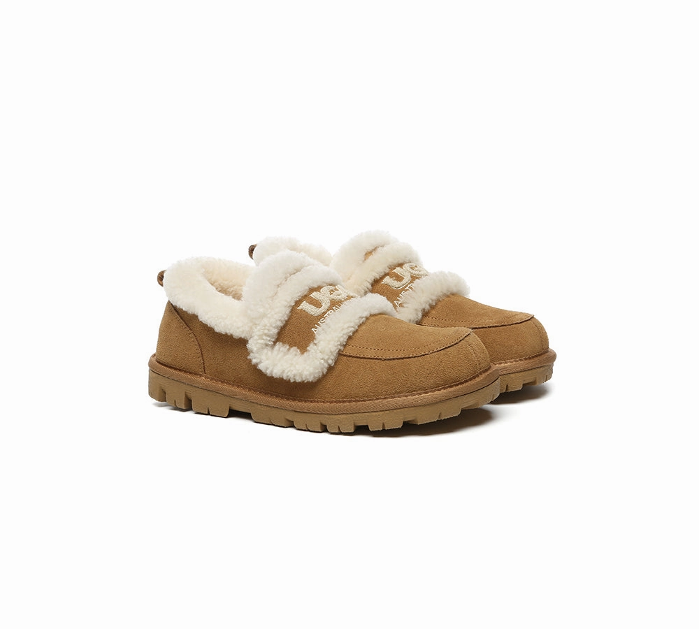 Ralph Lauren Slippers AUSTRALIAN SHEPHERD UGG Slippers Women Sheepskin Wool Ankle Rilee Loafers