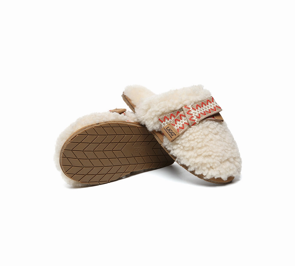 AUSTRALIAN SHEPHERD UGG Slippers Women Sheepskin Wool Bow Cecil Banded Horizon Slide Sandal