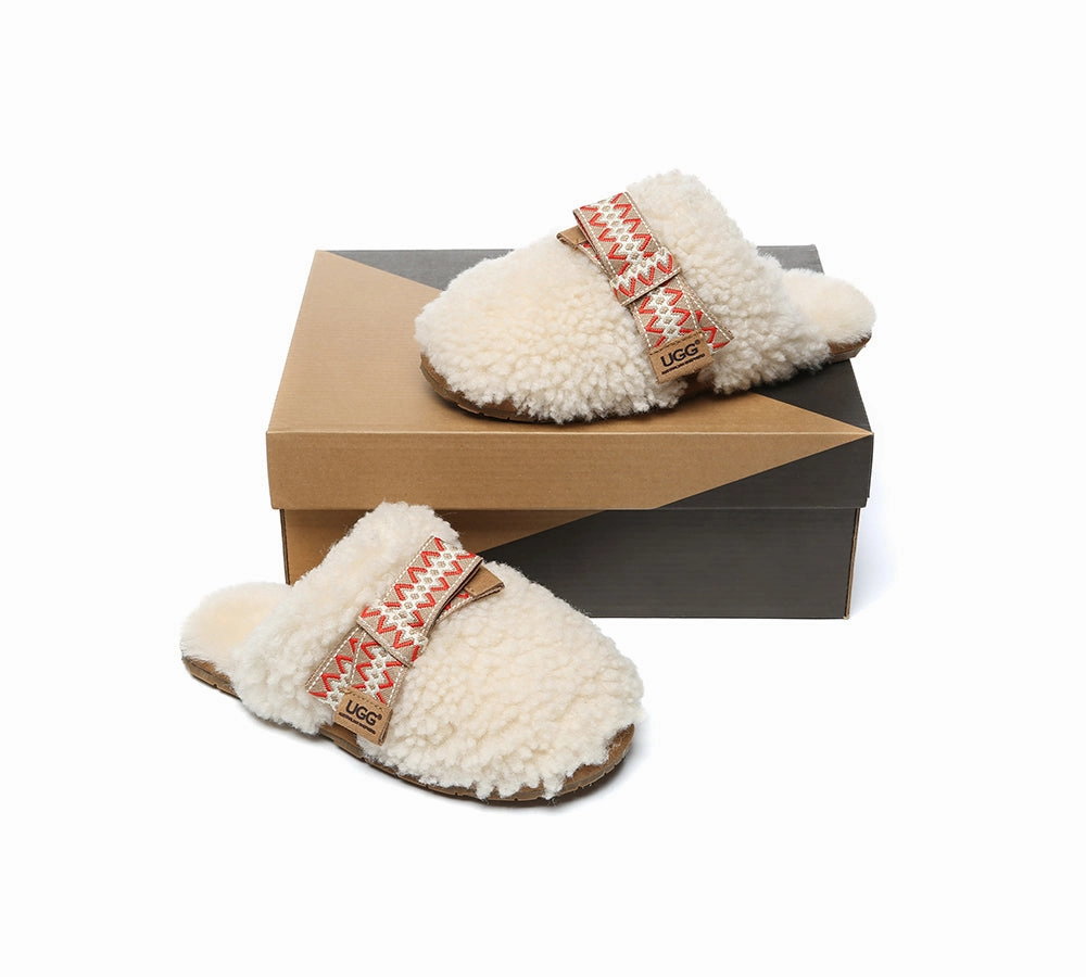 AUSTRALIAN SHEPHERD UGG Slippers Women Sheepskin Wool Bow Cecil Dupes Slippers