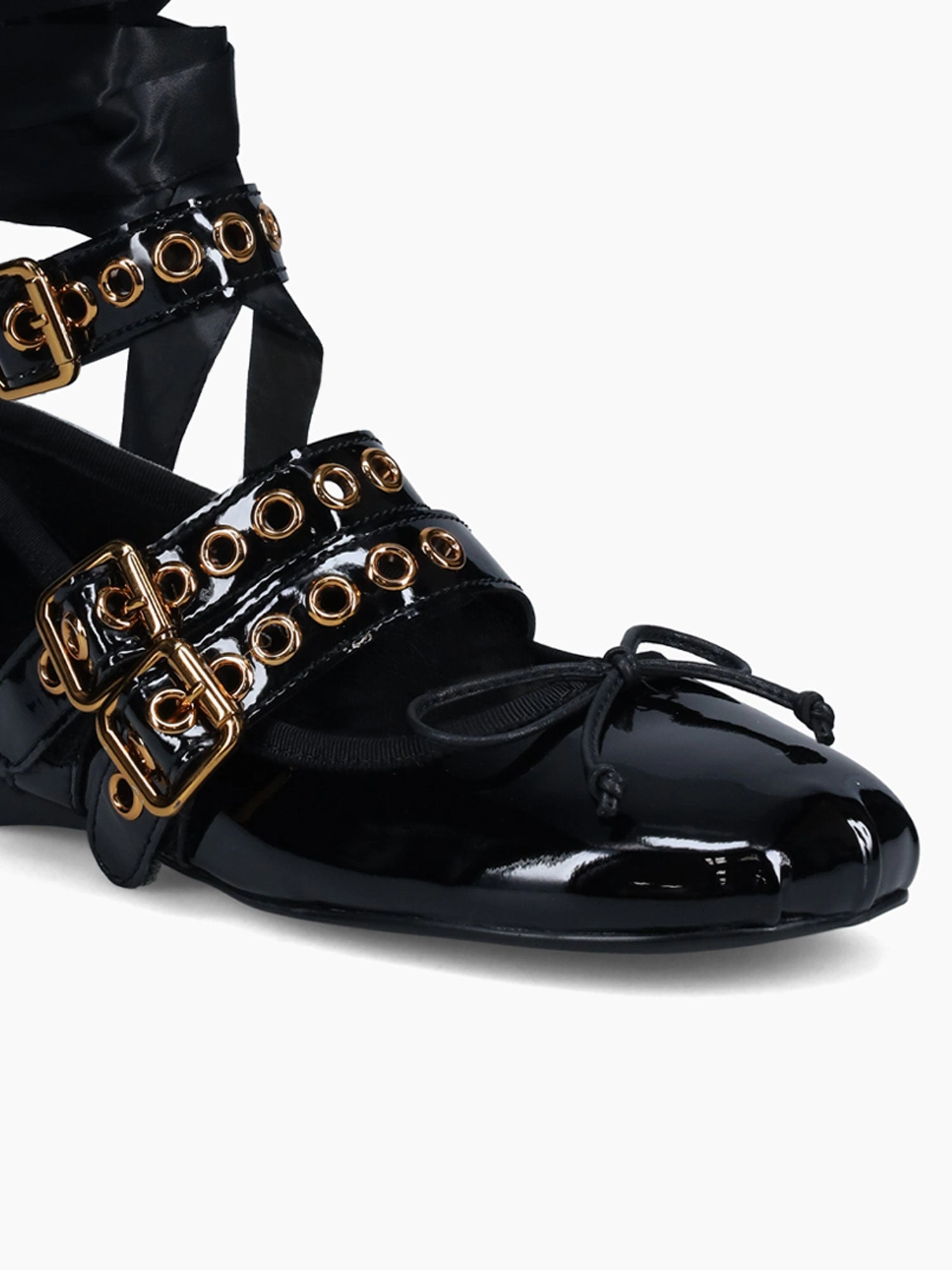 Ballote Black Gold leather Bride Flat Shoes