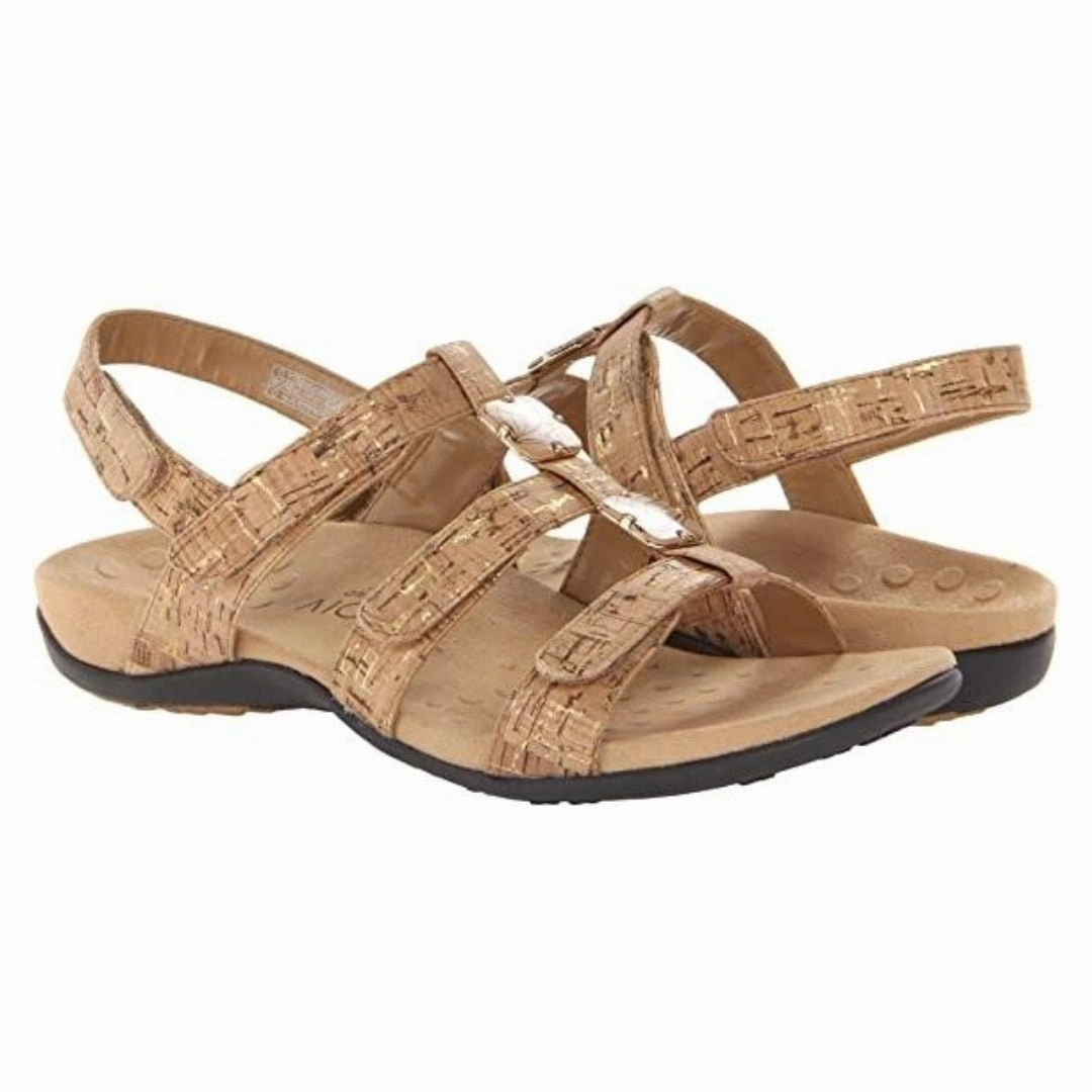 Sandals Slide Vionic Women Rest Amber Adjustable Backstrap Sandal Ortho Arch Support Gold Cork