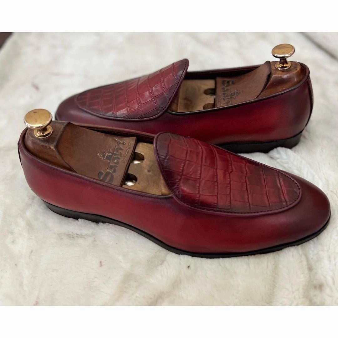 Adrian Tumbled Nubuck Leather Tassel Loafers Belgian Loafers Croco Red