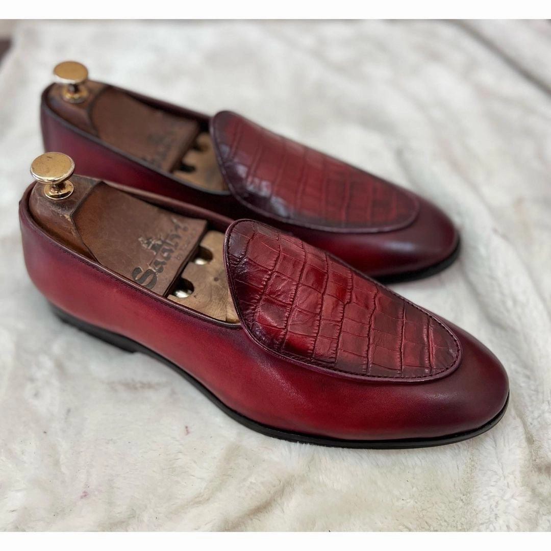 Wingtip Loafers With Tassels Belgian Loafers Croco Red