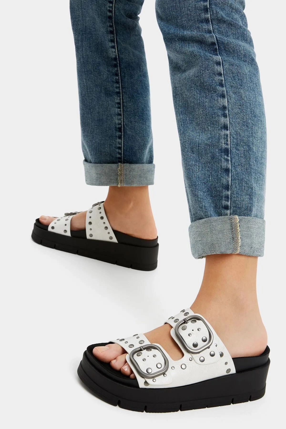 Bershka Women's  Stud Detailed Buckle Platform Sandals Sandals Geta Names