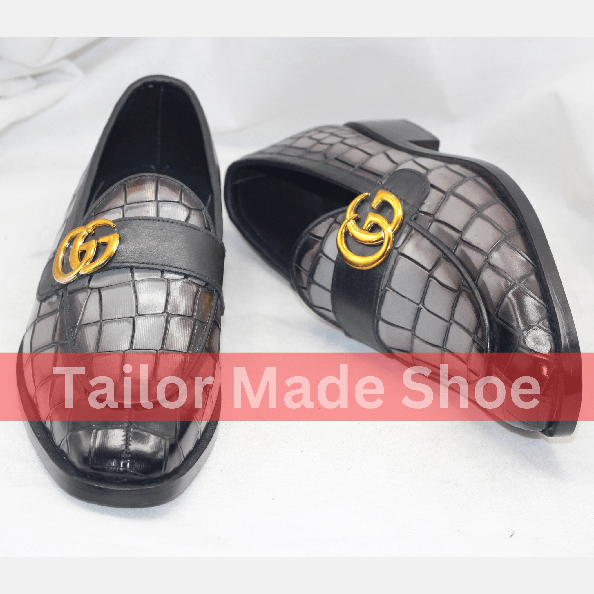 Bespoke Black & Gray Loafers with Gold Detail Tailor Made Handmade Leather Loafers - Luxury Footwear for Men- Premium Wedding & Formal Footwear Loafers Coach