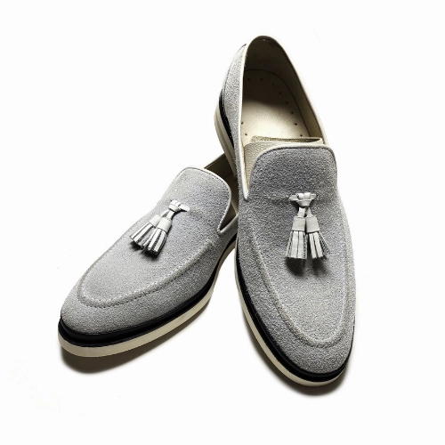 Loafers 90s Bespoke Shoes, Handmade Shoes, Custom Made Shoes, Goodyear Welted Handstiched Gray Suede Loafers Slip On Moccasins Women's and Men's Dress Shoes