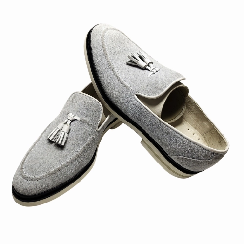 Open Back Loafers Bespoke Shoes, Handmade Shoes, Custom Made Shoes, Goodyear Welted Handstiched Gray Suede Loafers Slip On Moccasins Women's and Men's Dress Shoes