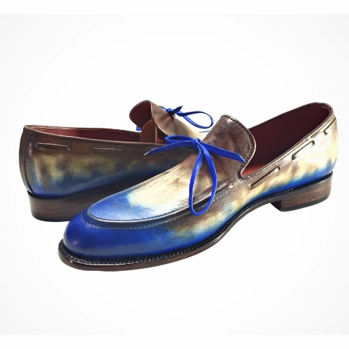 Bespoke Shoes, Handmade Shoes, Custom Made Shoes, Goodyear Welted Handstiched Handpainted Hand Dyed Flame Treated Multi Tone Leather Loafers Slip On Moccassin Womens and Mens Unique Design Shoes Sebago Dan Loafers