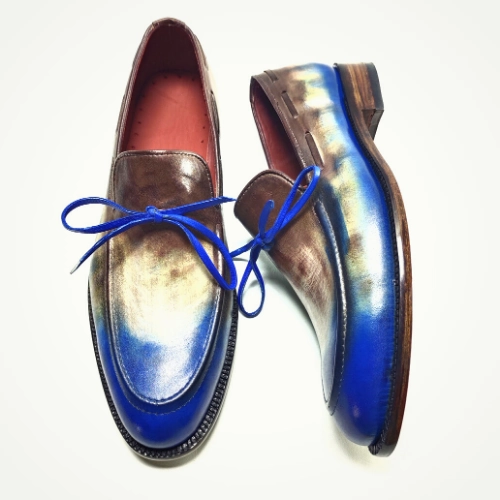 Bespoke Shoes, Handmade Shoes, Custom Made Shoes, Goodyear Welted Handstiched Handpainted Hand Dyed Flame Treated Multi Tone Leather Loafers Slip On Moccassin Womens and Mens Unique Design Shoes Nordstrom Penny Loafers